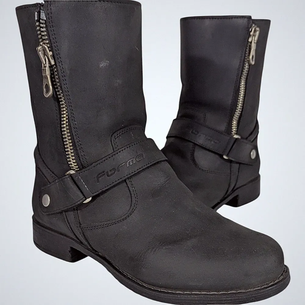 Womens Motorcycle Boots Forma Eva Leather Drytex Black Side Zip EU 41 US 10-10.5