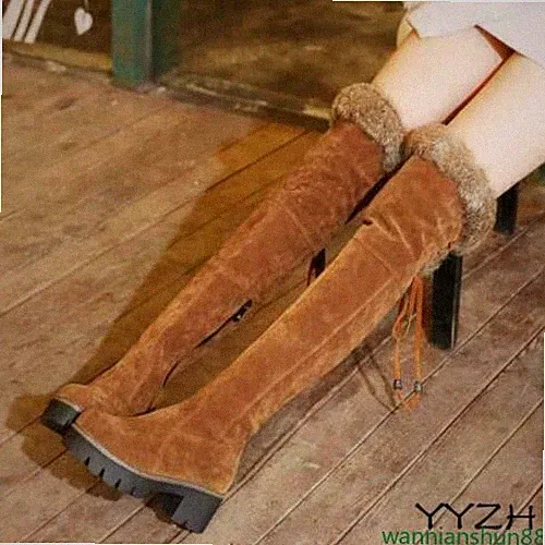 Womens Over The Knee Boots Winter Trim Side Zip Round Toe Knight Casual Shoes