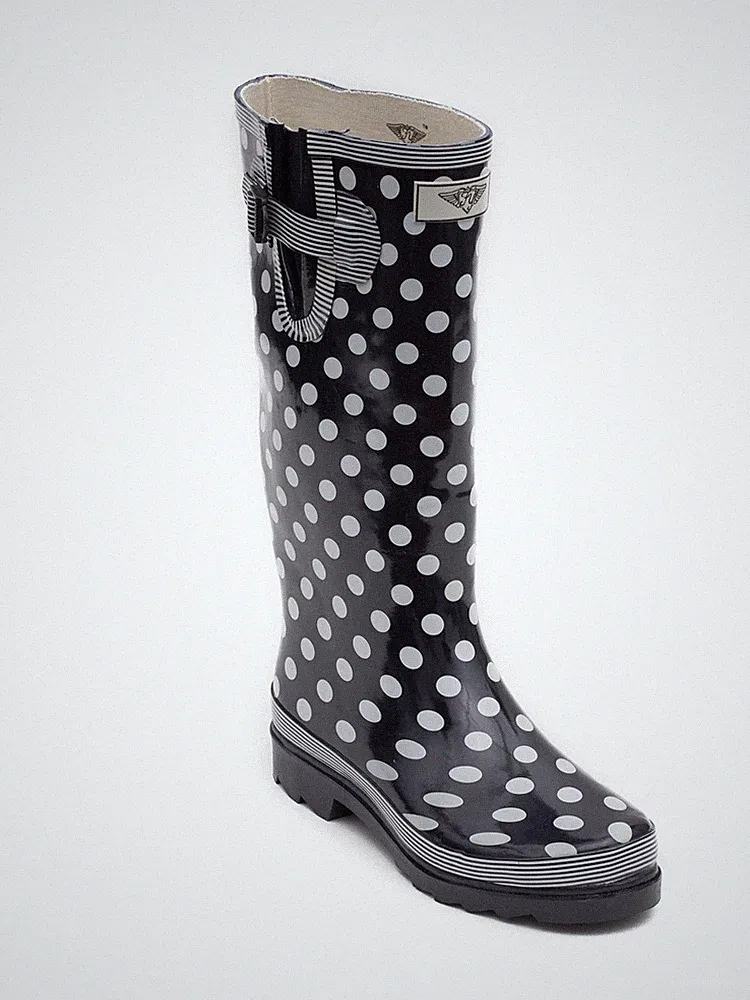 Womens Rain Boots Size 5 Polka Dot Tall Waterproof Rubber Garden Shoes