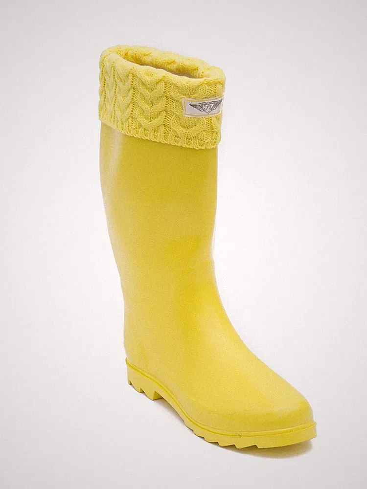 Womens Rubber Rain Boots Size 11 Yellow Cozy Knit Cuff Water Resistant RainBoots