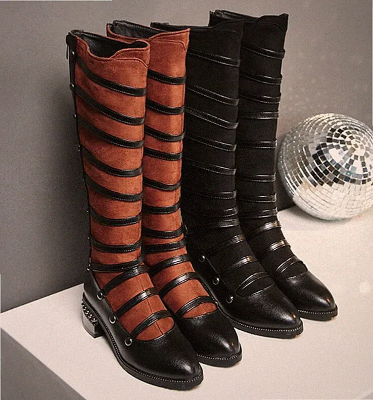 Womens Vintage Patchwork Faux Suede Knee High Boots Casual Knight Party Shoes SZ