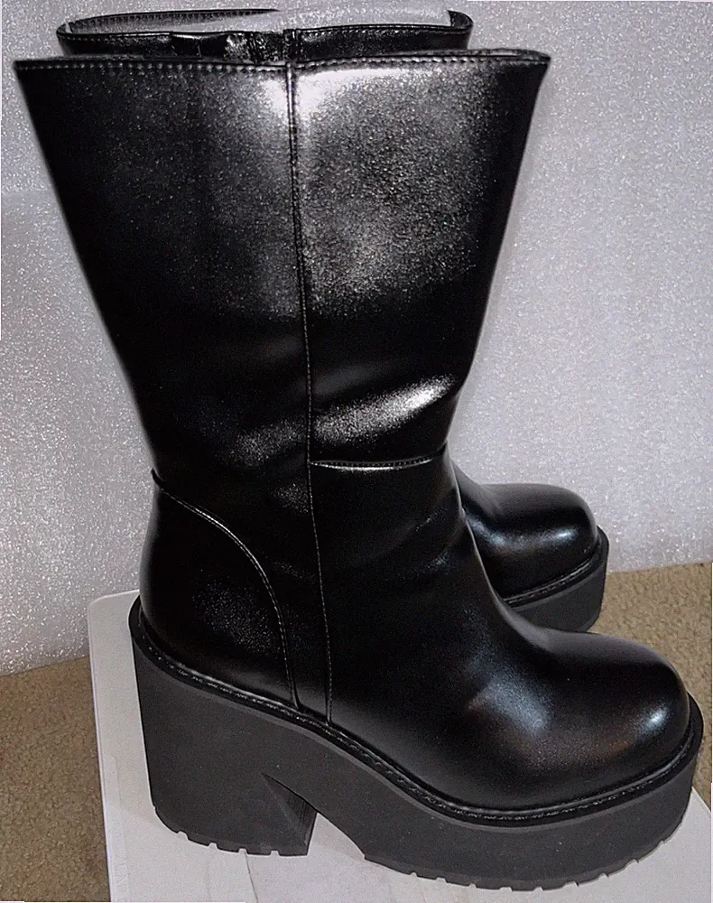 Womens Wedge Heel Ankle Boots Platform Zipper Punk Motorcycle Chunky Black 8.5