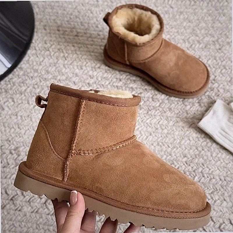 Womens Winter Snow Boots Ankle Booties Faux Fur Lined Warm Short Shoes Chestnut
