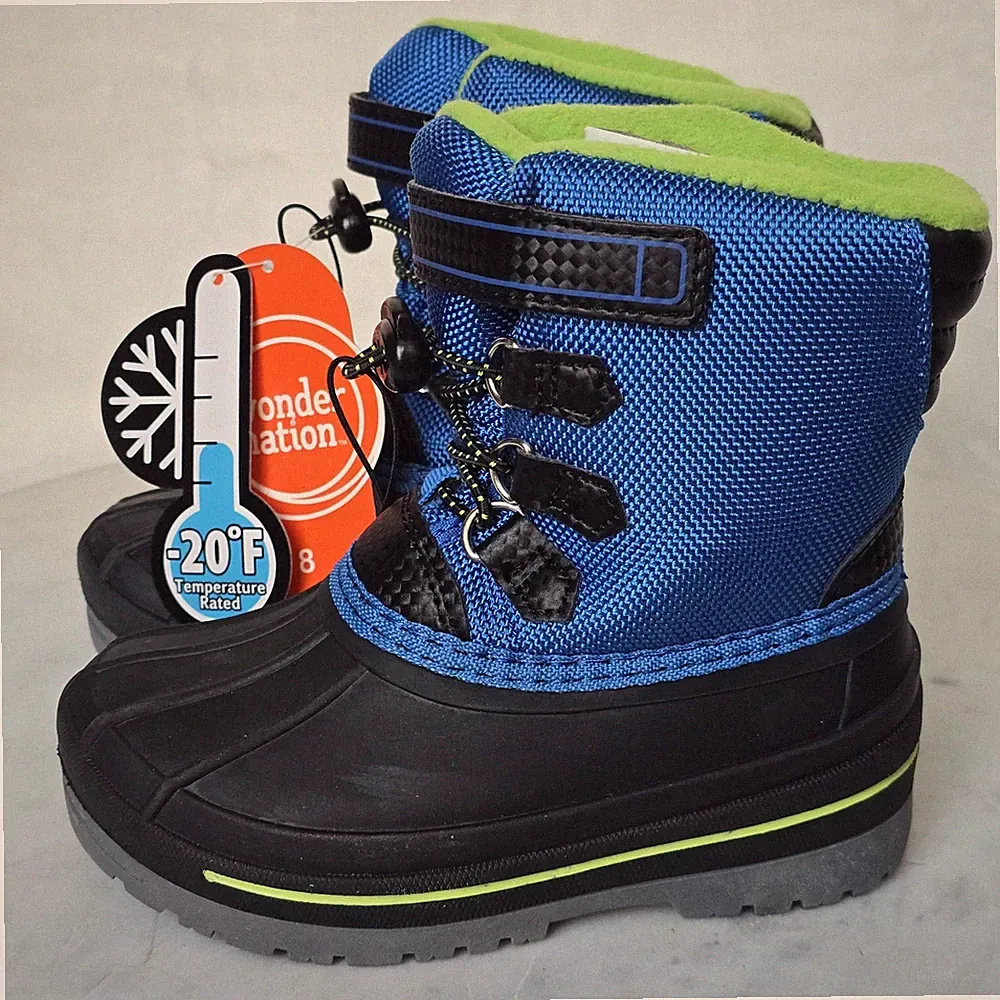 Wonder Nation -20° Temp Snow Winter Duck Boots Sz 8 Toddler Sherpa PU Green Blue