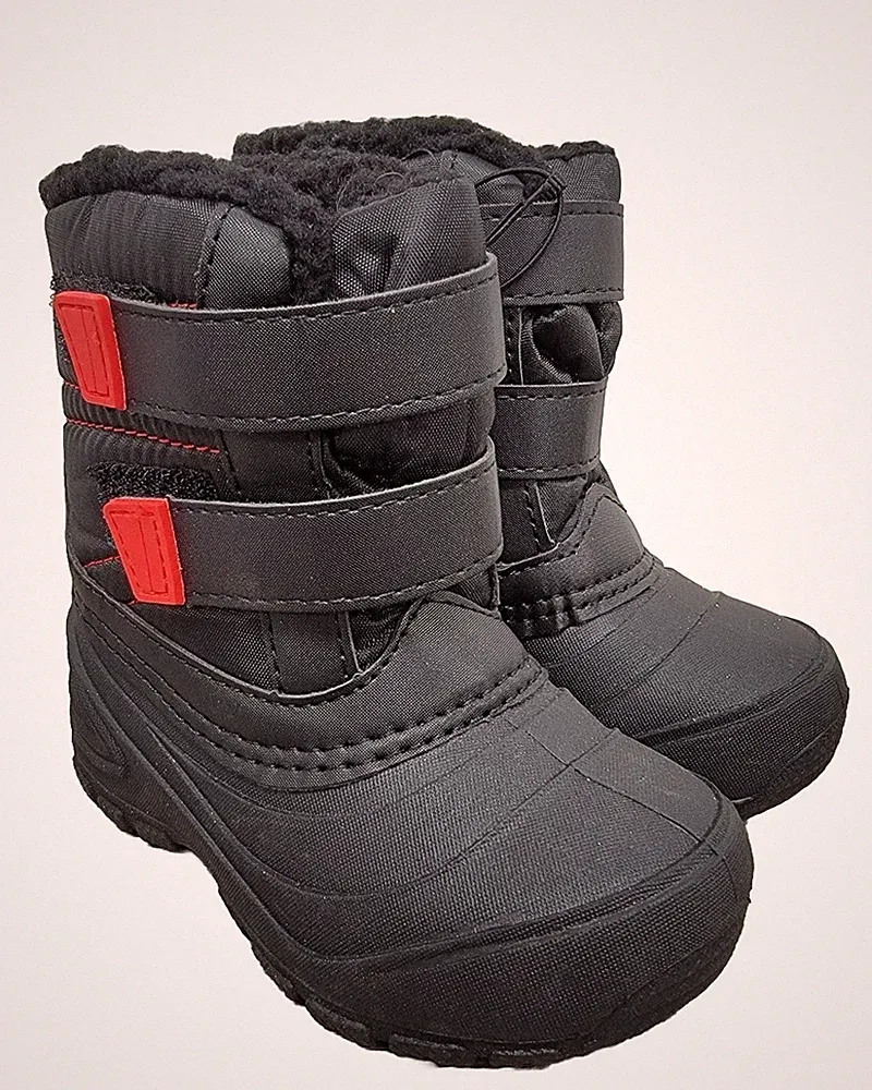 WONDER NATION Black Rain Snow Boots Non-slip Hook & Loop Closure Toddler Sz: 8