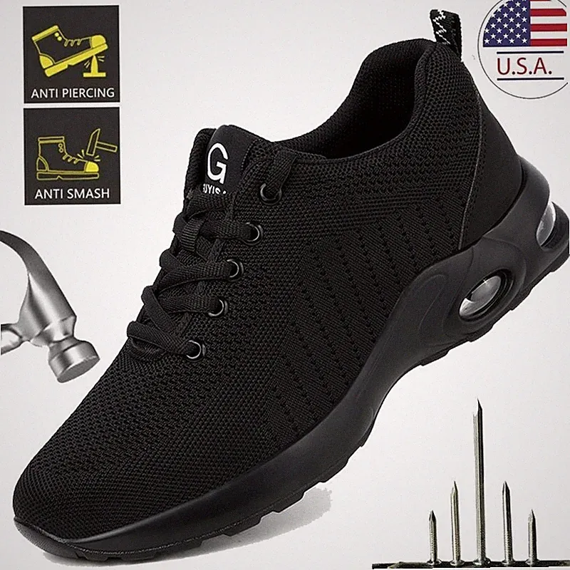 Work Boots for Men Steel Toe Shoes Anti-smash Lightweight Breathable Sneakers US