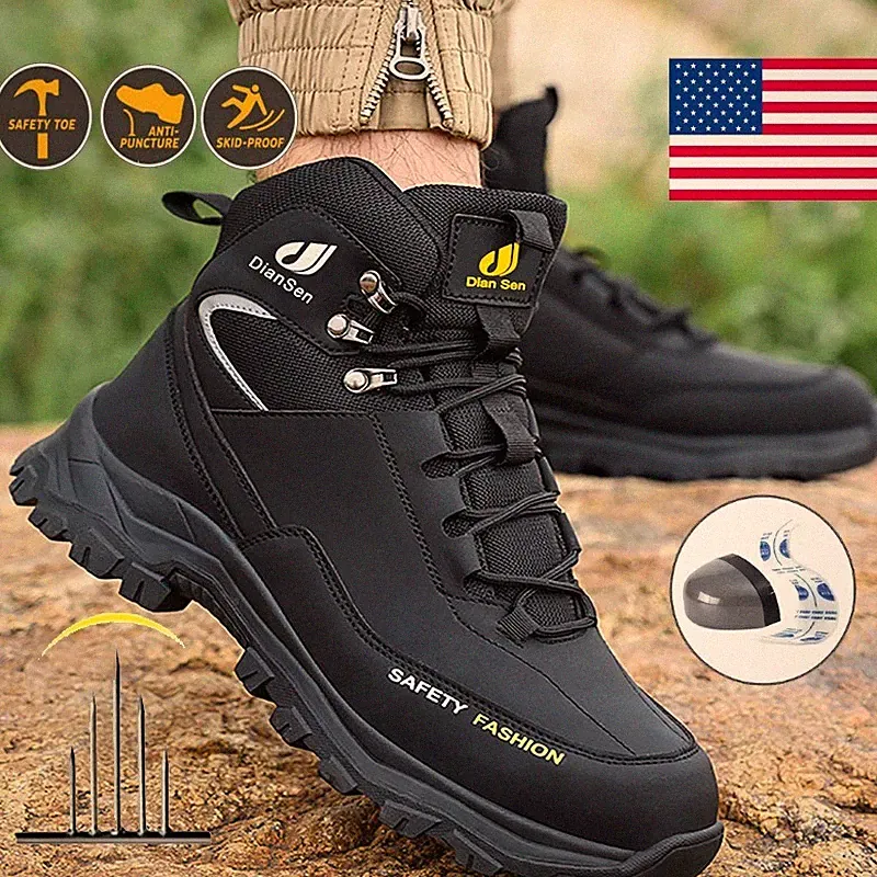 Work Boots for Men Waterproof Steel Toe Anti-smash Indestructible Hiking Boots