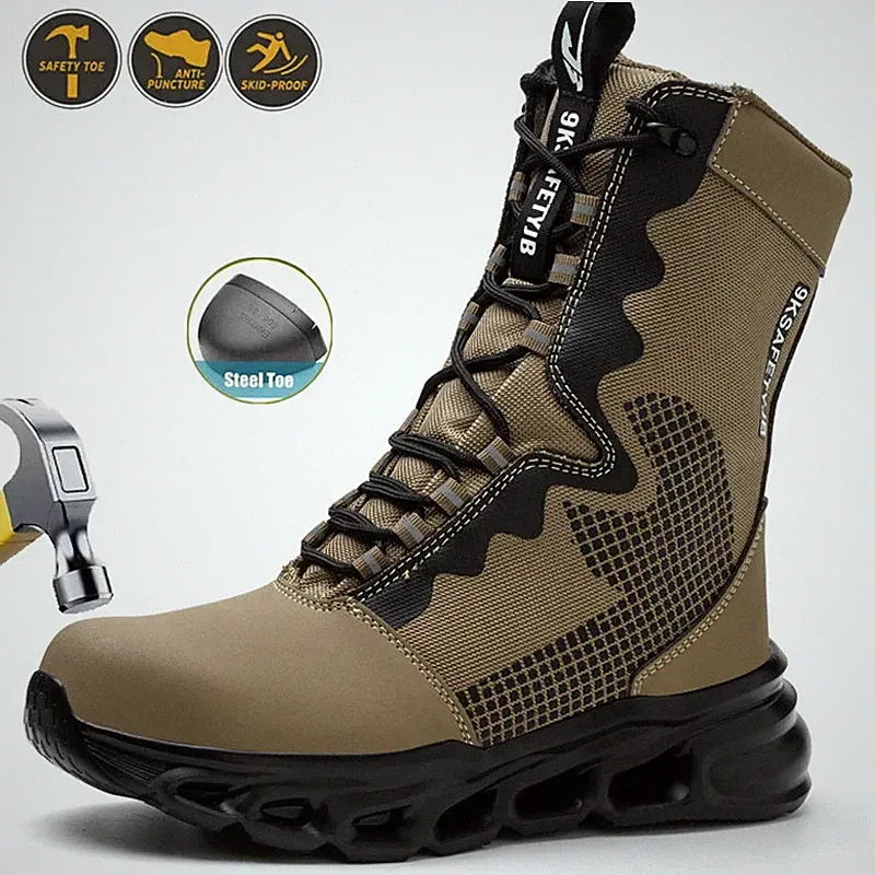 Work Boots Men's High Top Steel Toe Safety Shoes Combat Puncture Proof Sneakers