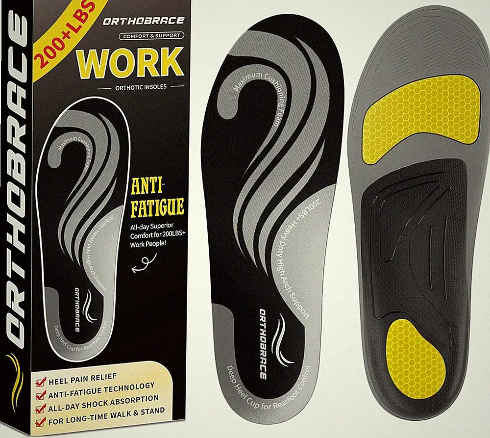 Work Insoles for Standing All Day, 200+Lbs Heavy Duty High Arch Support Inserts