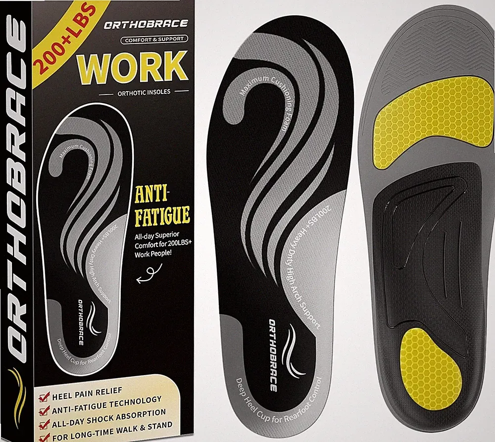 Work Insoles for Standing All Day, 200+lbs Heavy Duty High Arch Support Inserts