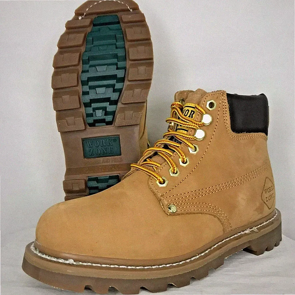 WORK ZONE LEATHER SOFTTOE NUBUCK MENS WORK BOOTS CONSTRUCTION N611 TAN