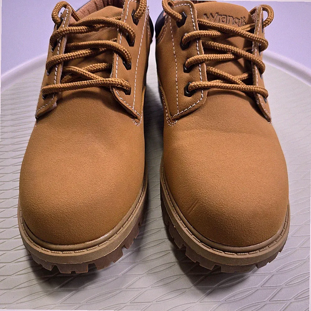 Wrangler Memory Foam Faux Suede Leather Work Boots Mens 7 Brown Outdoor Lace-up