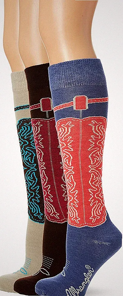 Wrangler Womens Boot Knee High Tall Cowgirl Western Pattern Long Socks 3 PK
