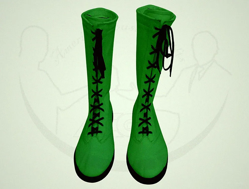 Wrestling Green Leather Boots Women Men with Laces,Pro Wrestling Knee High Boot
