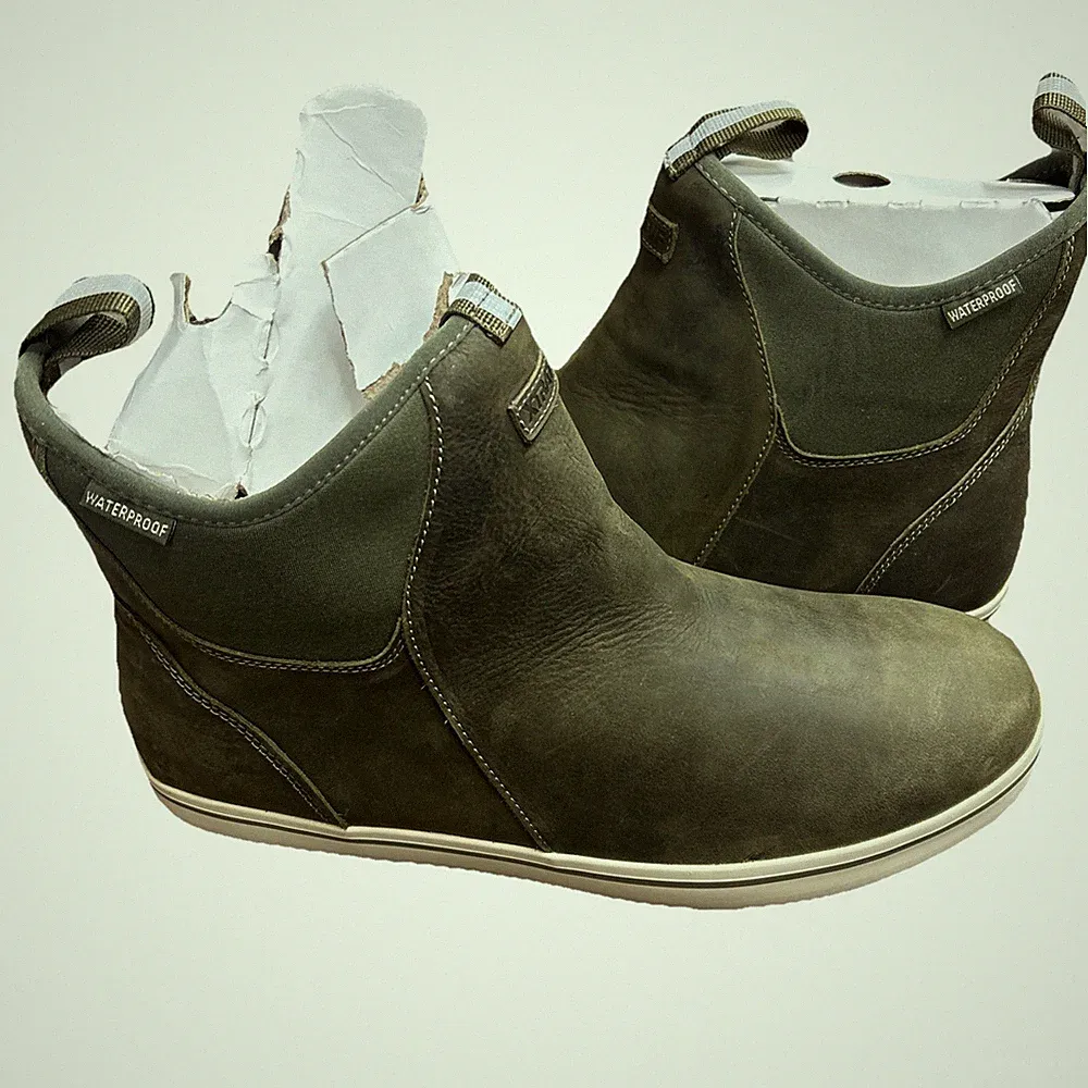 XTRATUF Men's M13 Olive Brown Leather Ankle Deck Boots XAL-309