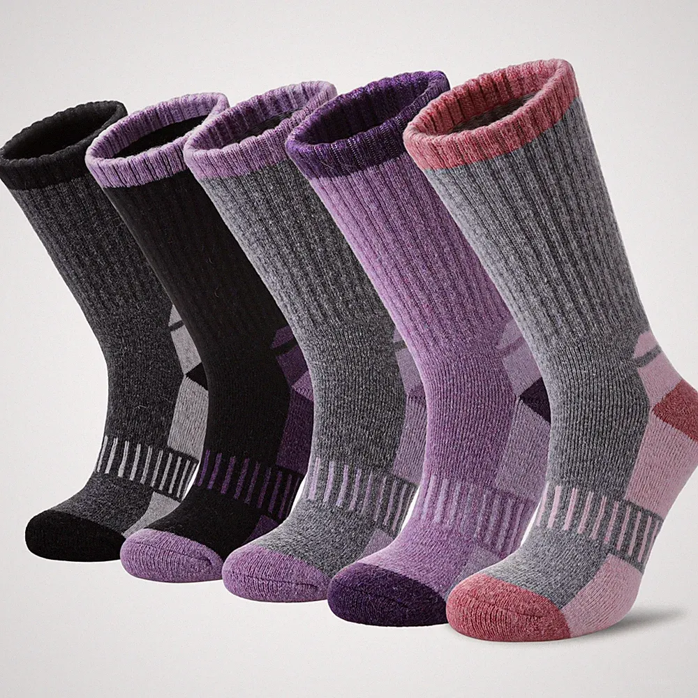 Yebing Merino Wool Hiking Socks for Womens Medium, 5 Pairs Mixed Color a