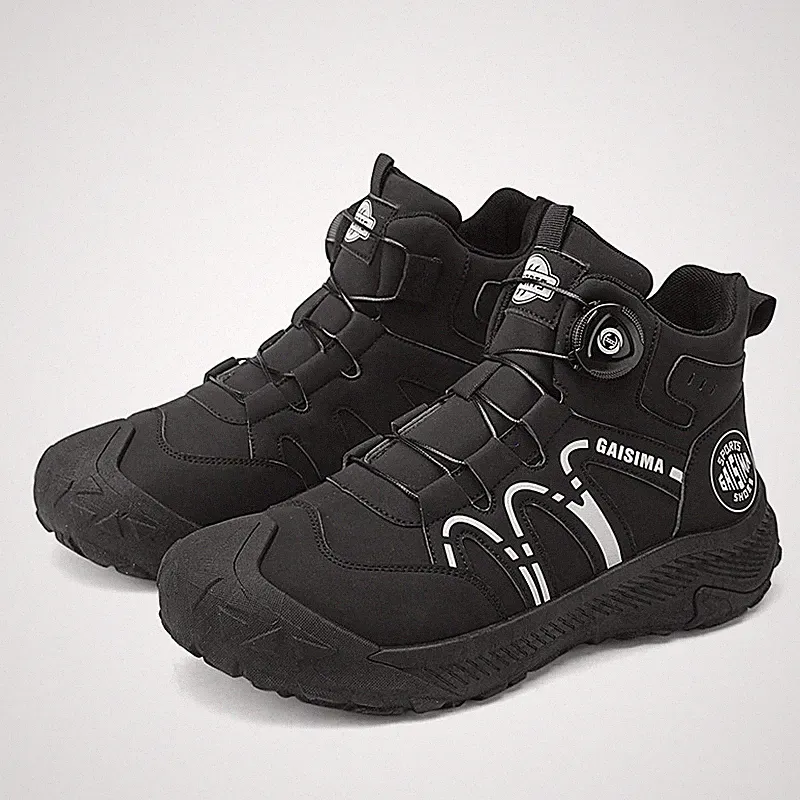 Yellow Motorcycle Knob Design Ankle Boots Platform Outdoor Biker Shoes for Men