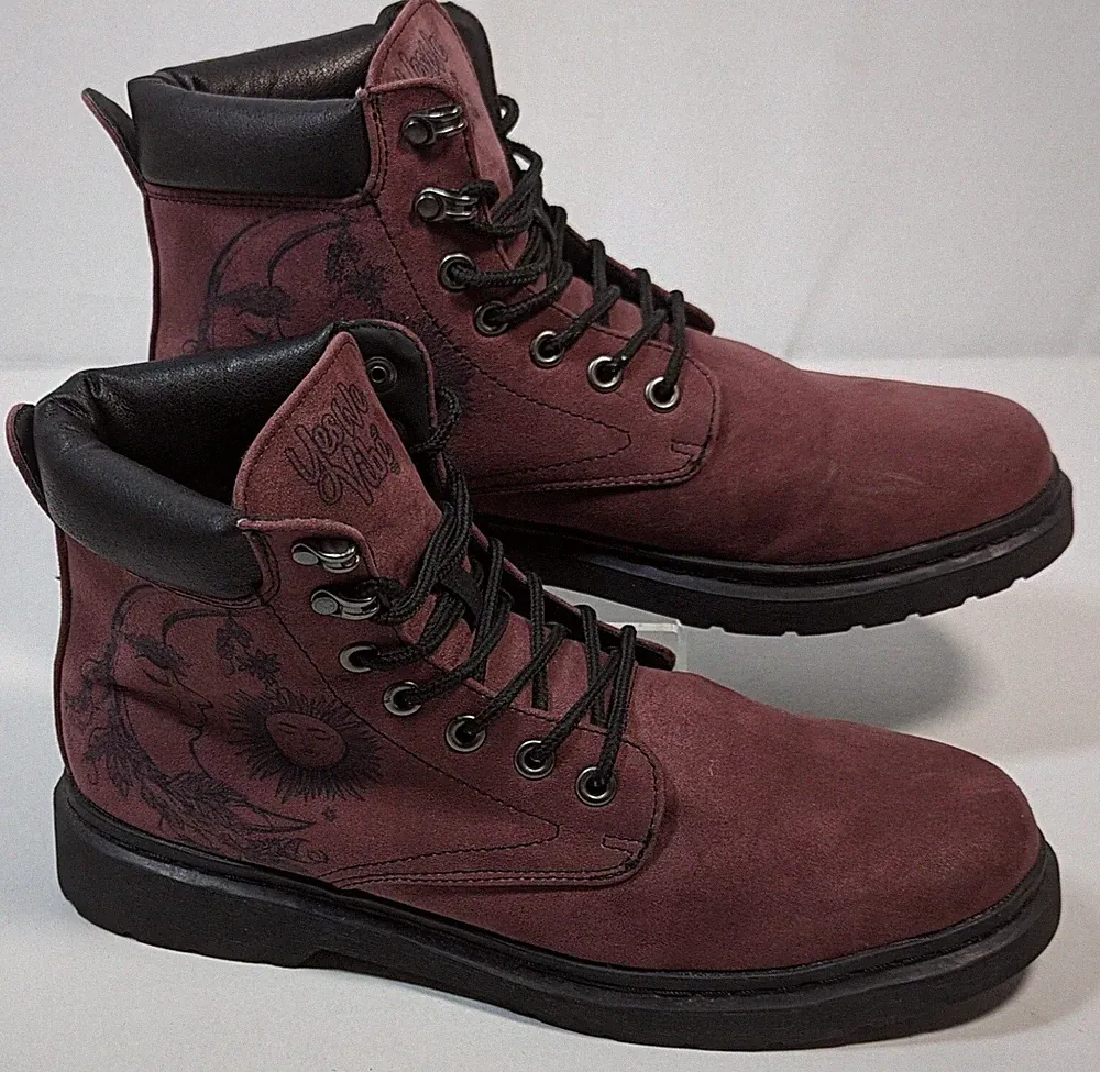 Yes We Vibe Womens Size 11 Sun & Moon Hiking Combat Boots Mid Top Boho Mens 9.5