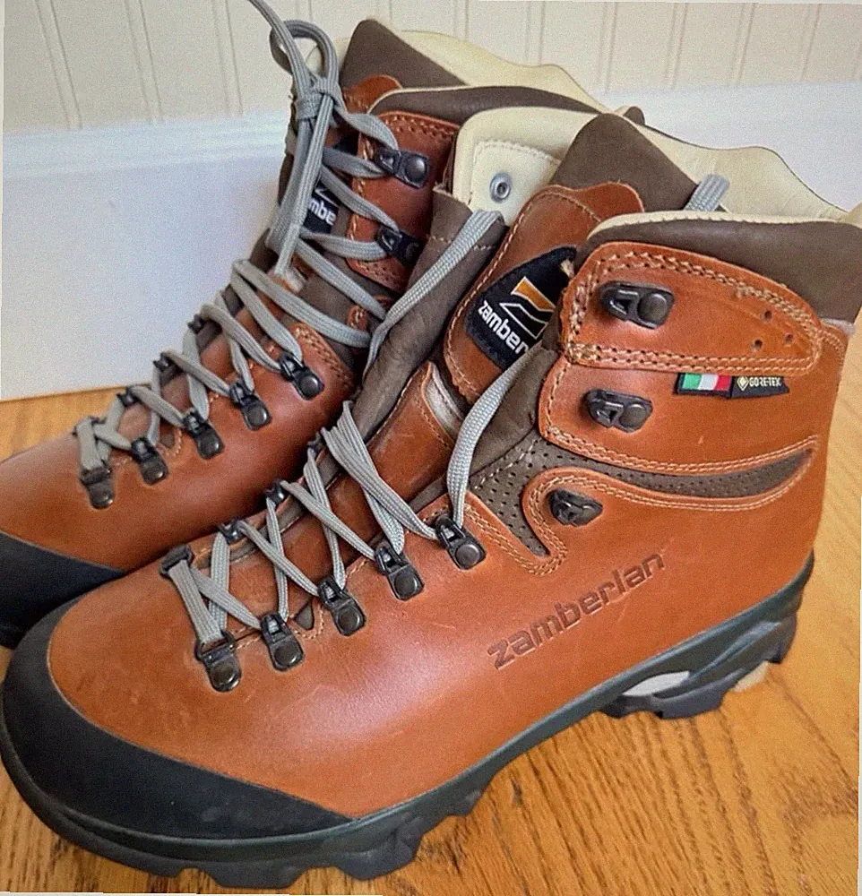 Zamberlain Vioz GTX Brown Leather Men's Hiking Boots Size 9 Vibram Gore-Tex