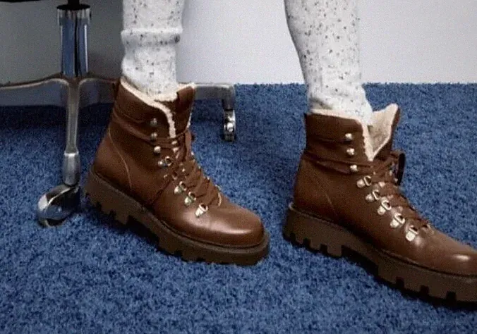 Zara Brown Winter Combat Hiking Ankle Boots Fur Lined Non Slip Rubber Soles